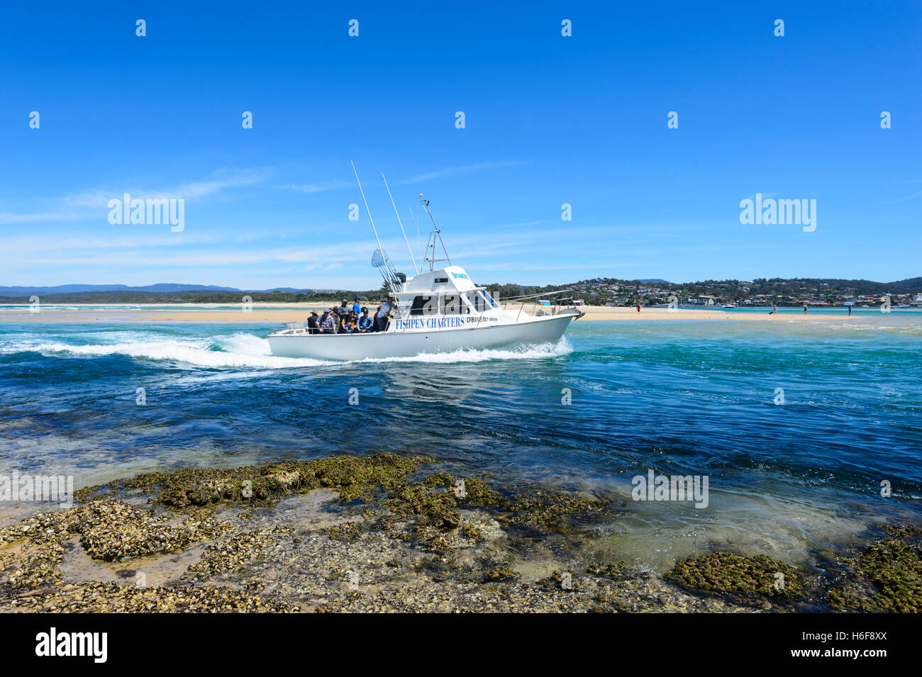 Location de bateau de pêche à l'Embouchure, Pambula Merimbula, Sapphire Coast, New South Wales, NSW, Australie Banque D'Images