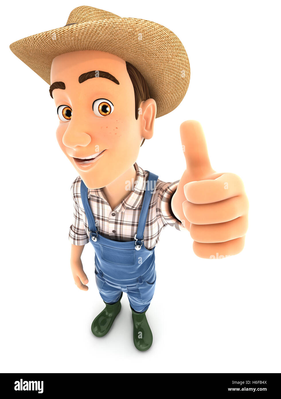 Farmer 3d posent avec positif thumb up, illustration avec fond blanc isolé Banque D'Images