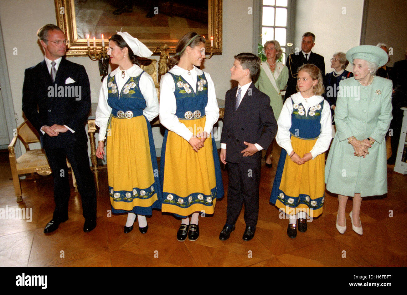 Famille royale suédoise en Suède avec Costume Princesse Lilian à la fête nationale 1993 Banque D'Images