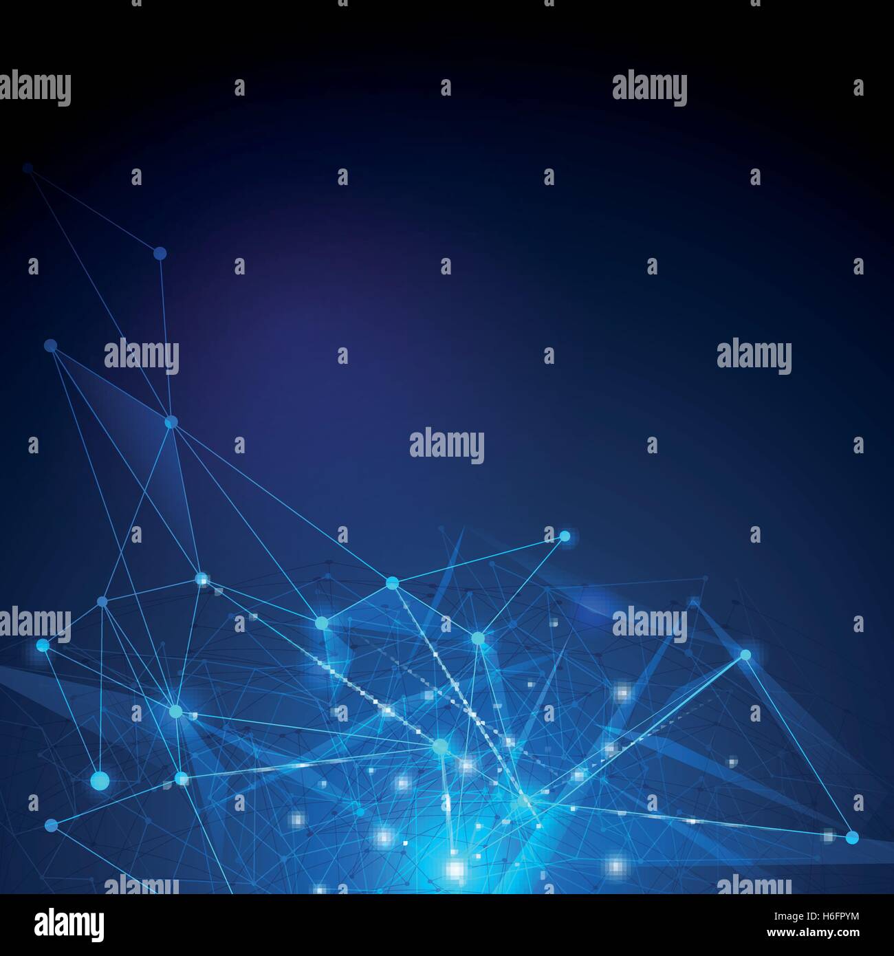 Abstrait futuriste - Technologie De Molécules avec formes linéaires et polygonales de motifs sur fond bleu foncé. Illustration de Vecteur