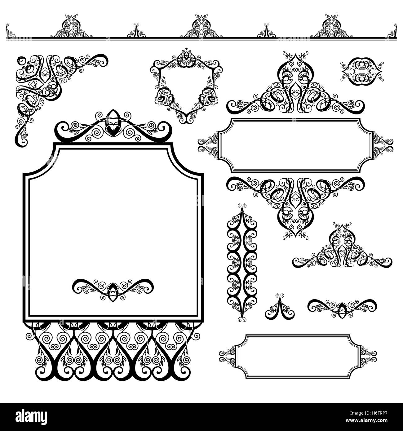 Ensemble d'éléments de design noir blanc et page décoration Illustration de Vecteur