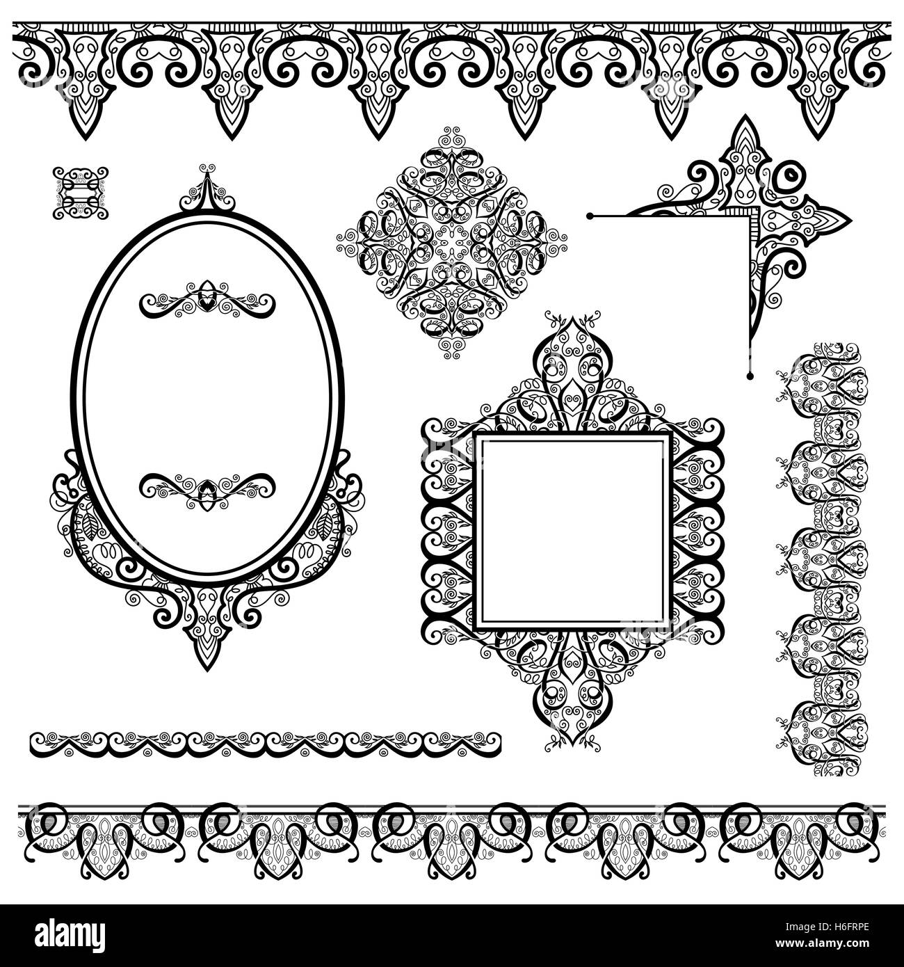 Ensemble d'éléments de design noir blanc et page décoration Illustration de Vecteur