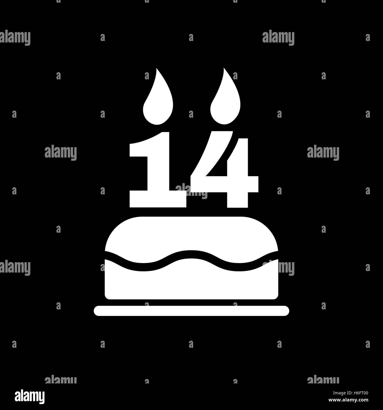 Le gâteau d'anniversaire avec des bougies sous la forme de l'icône numéro 14. Symbole d'anniversaire. Télévision Vector illustration Illustration de Vecteur
