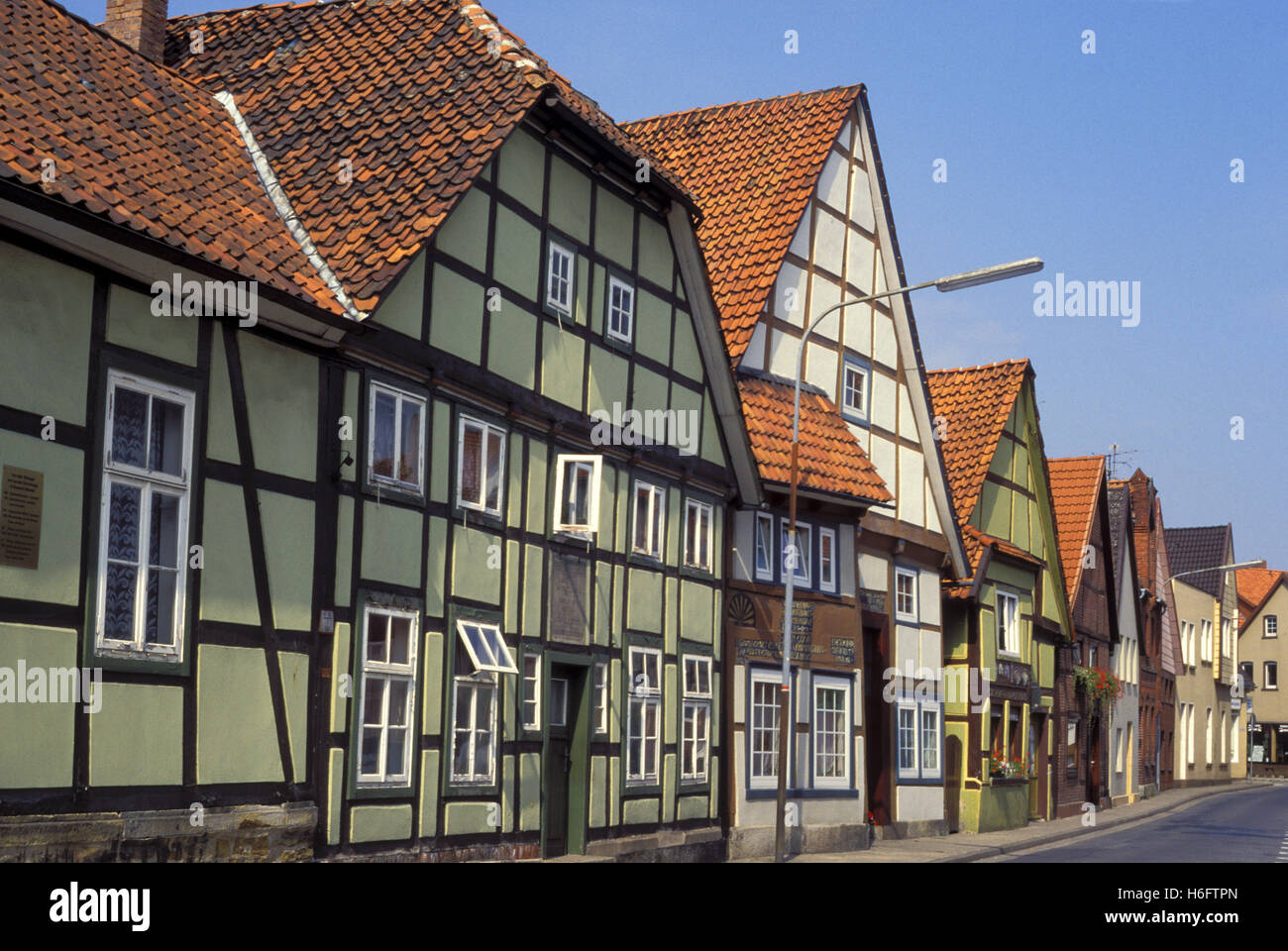 Allemagne, Basse-Saxe, Hessisch Oldendorf, maisons à l'ancienne partie de la ville. Banque D'Images