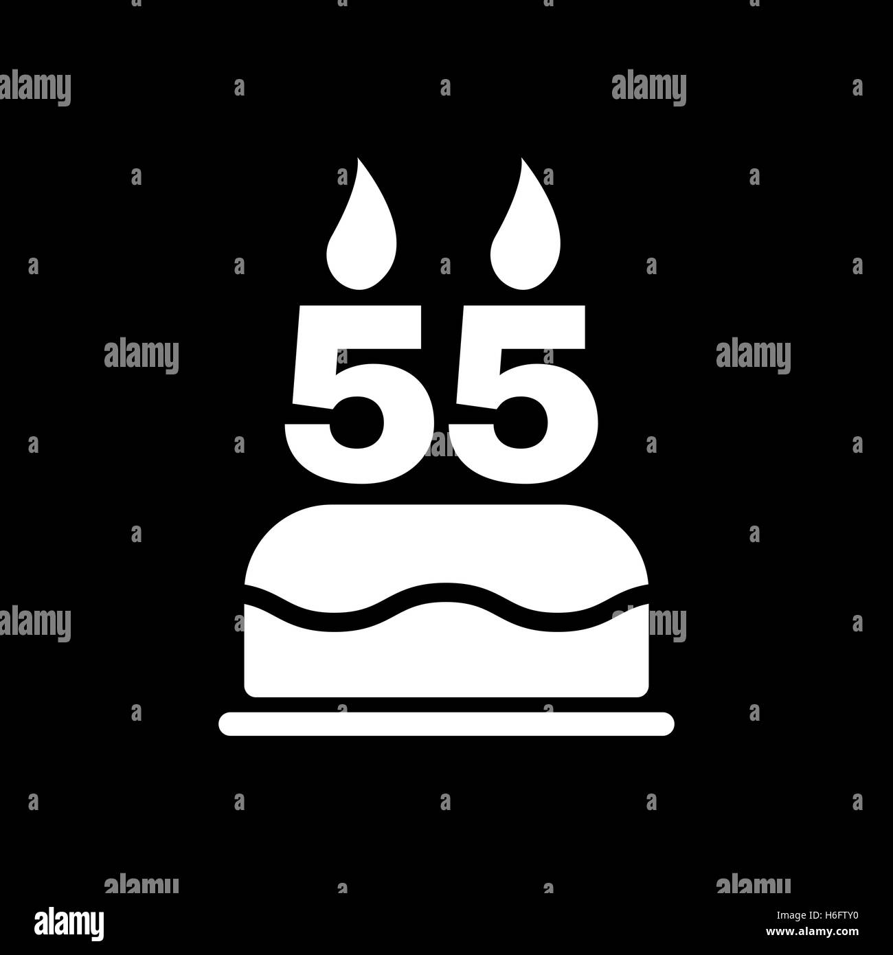 Le gâteau d'anniversaire avec des bougies sous la forme de l'icône numéro 55. Symbole d'anniversaire. Télévision Vector illustration Illustration de Vecteur