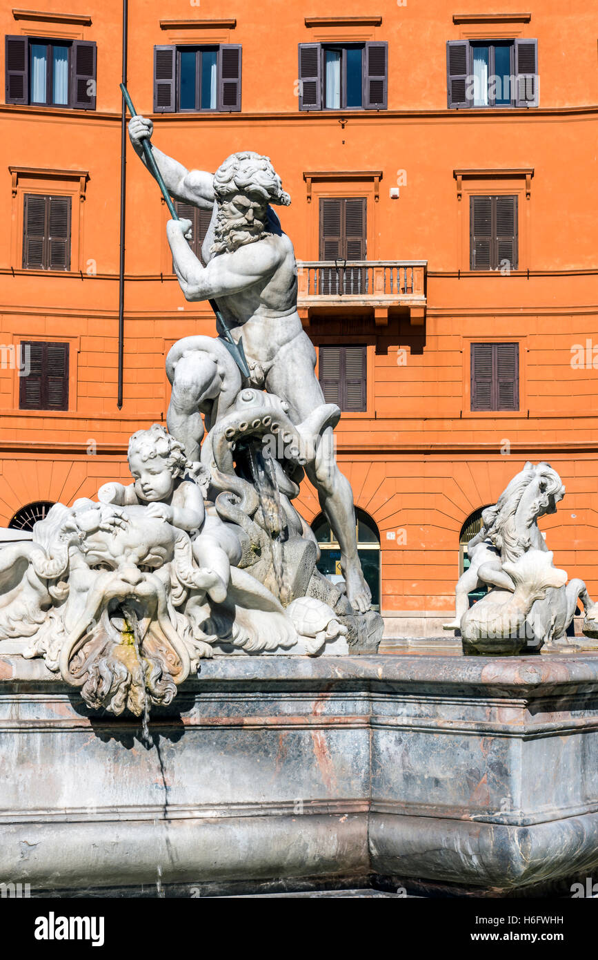 Fontaine de Neptune, Piazza Navona, Rome, Latium, Italie Banque D'Images