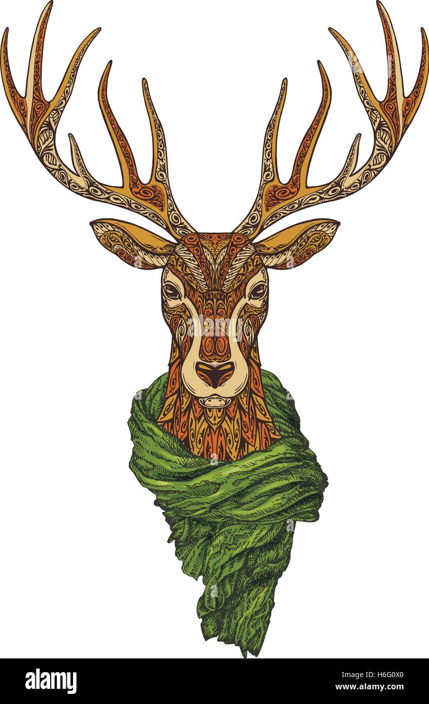 Noël. Renne décoratif avec écharpe en tricot. Vector illustration Illustration de Vecteur