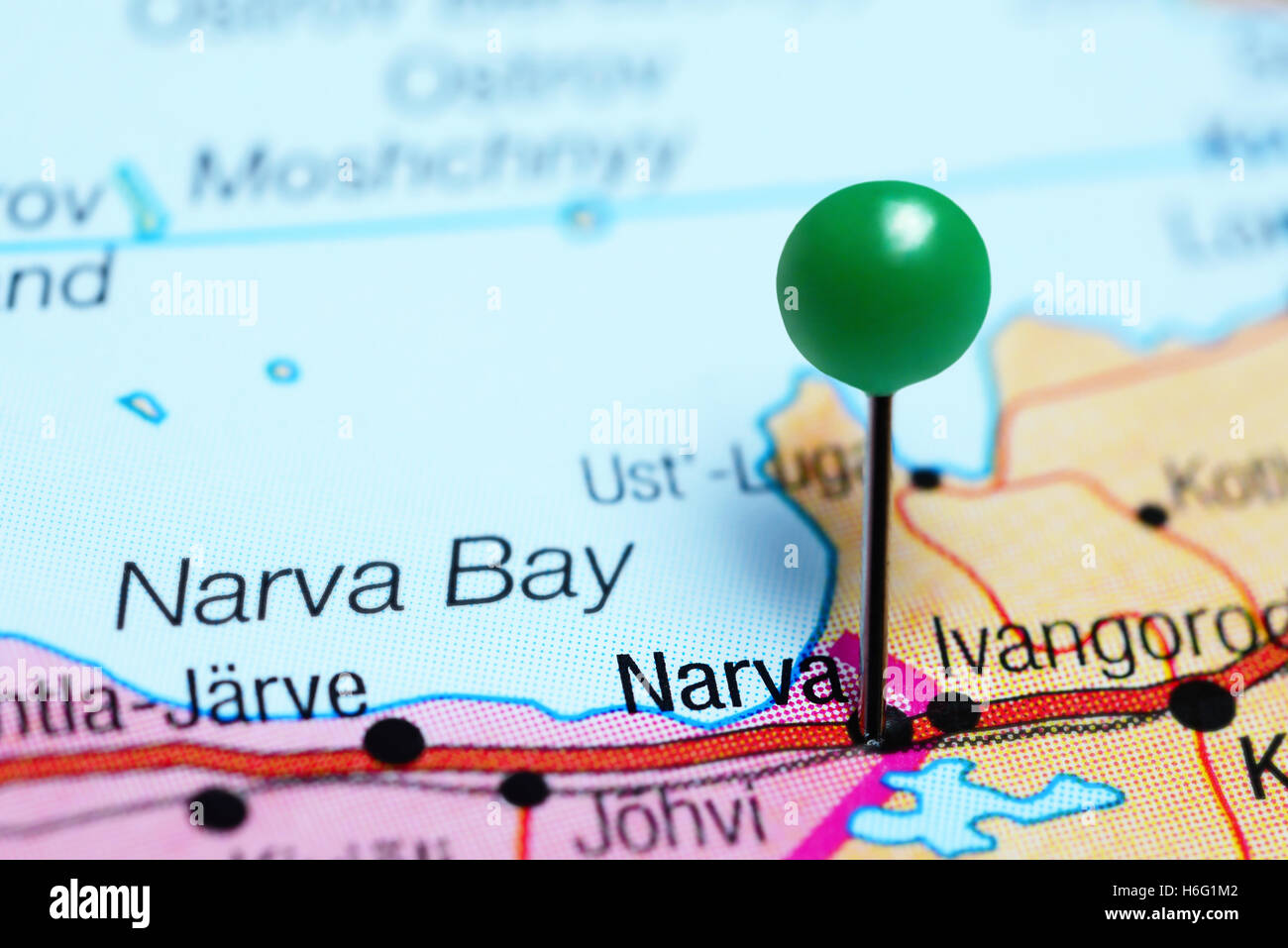 Narva coincé sur une carte de l'Estonie Banque D'Images