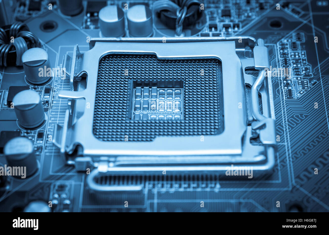 CPU Socket processeur vide avec broches sur la carte mère Banque D'Images