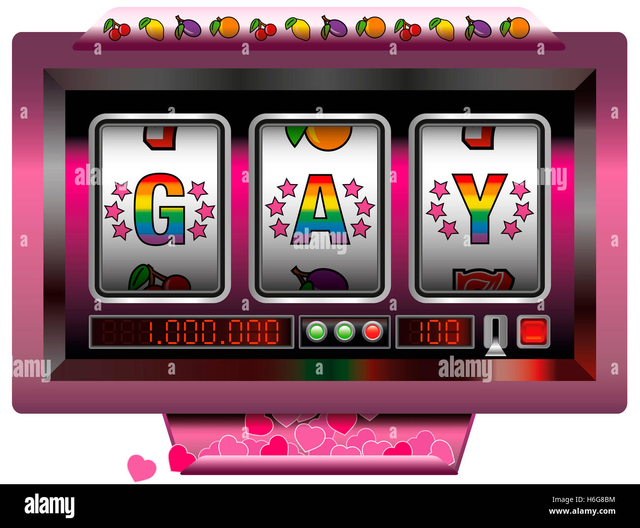 Gay-slot machine avec beaucoup de gagner les cœurs. Banque D'Images