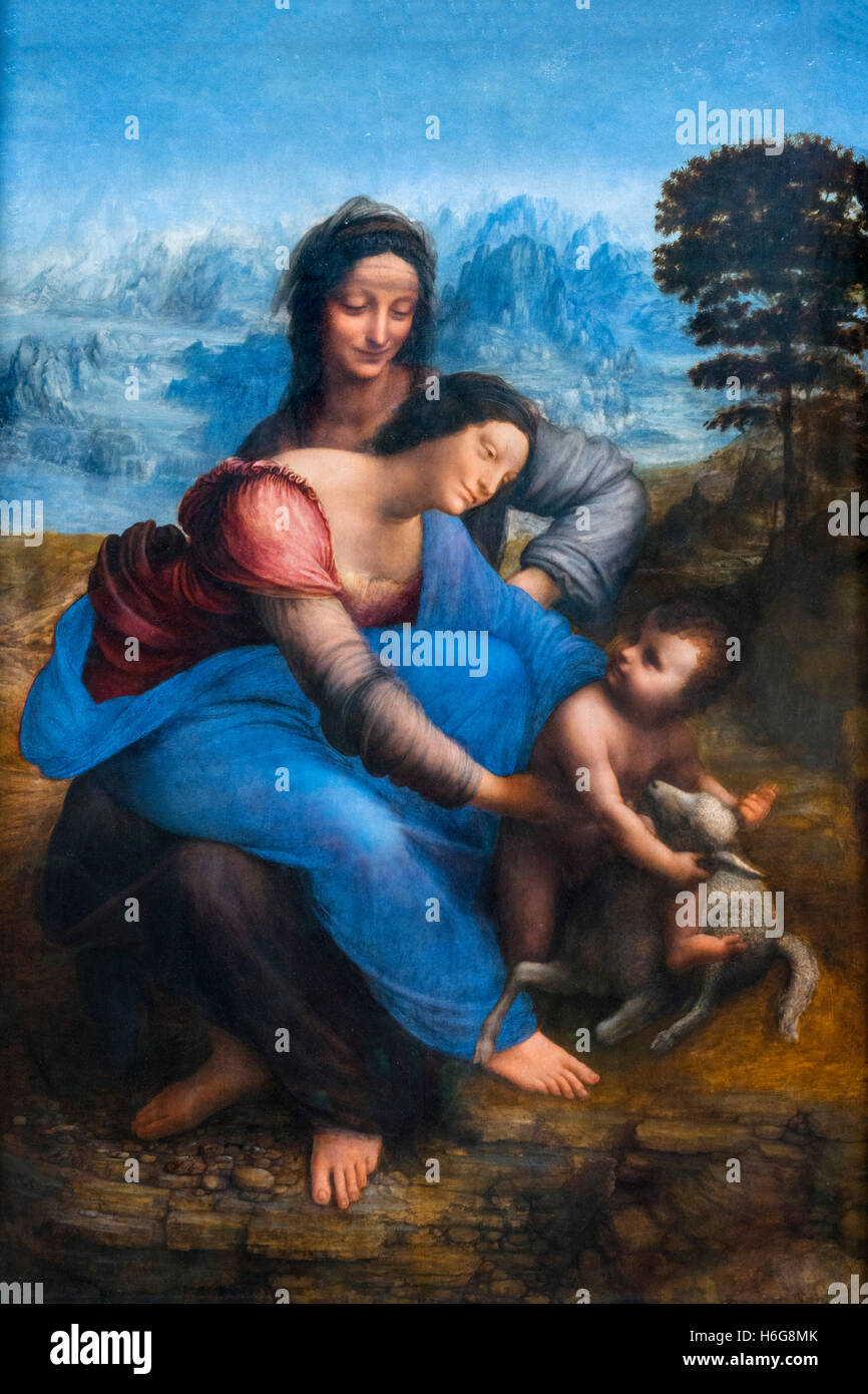 La Vierge et l'Enfant avec sainte Anne de Léonard de Vinci (1452-1519), huile sur peuplier, c.1500-1513 Banque D'Images