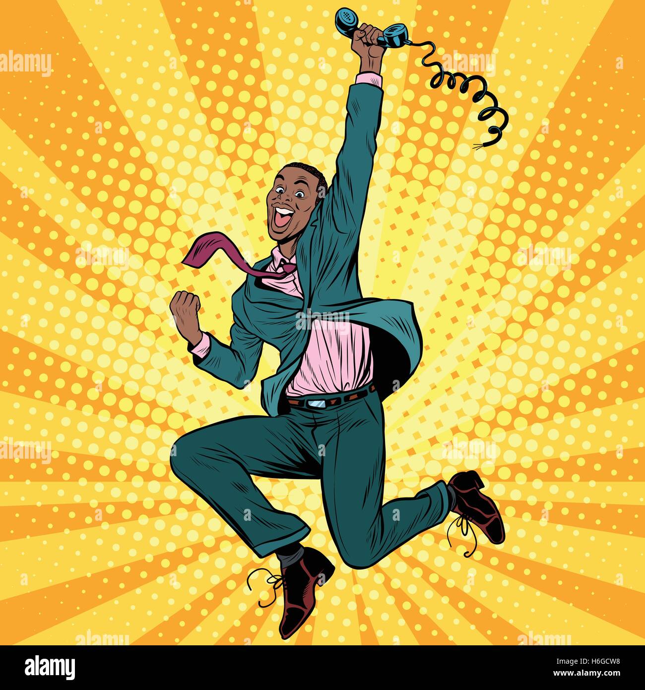 Businessman with phone jump bonheur emotions Illustration de Vecteur
