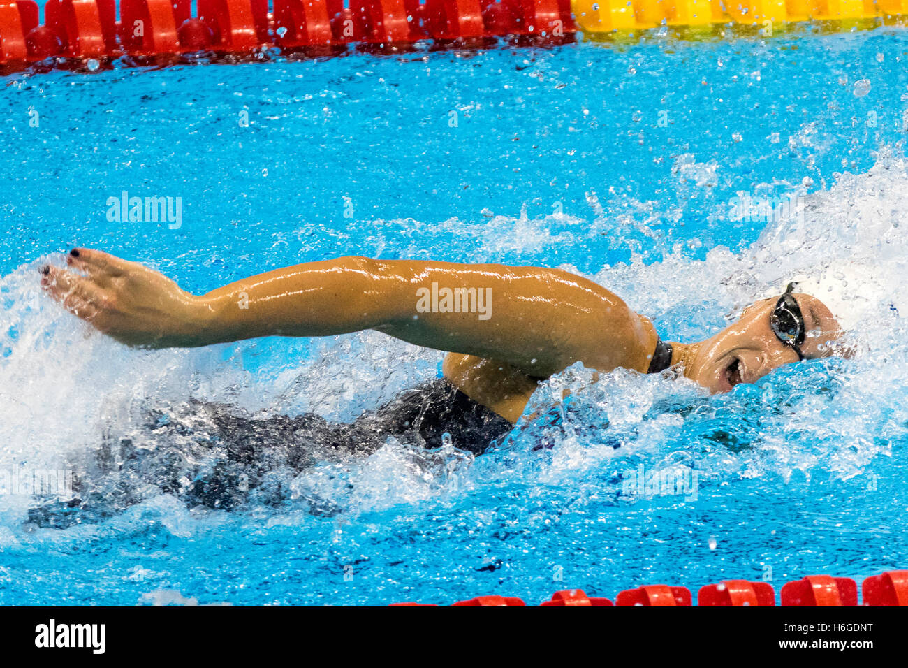 Rio de Janeiro, Brésil. 7 août 2016 .Leah Smith (USA) qui se font concurrence sur le 400m nage libre à la chaleur des Jeux Olympiques d'été de 2016.© Paul J. Sutton/PCN la photographie. Banque D'Images