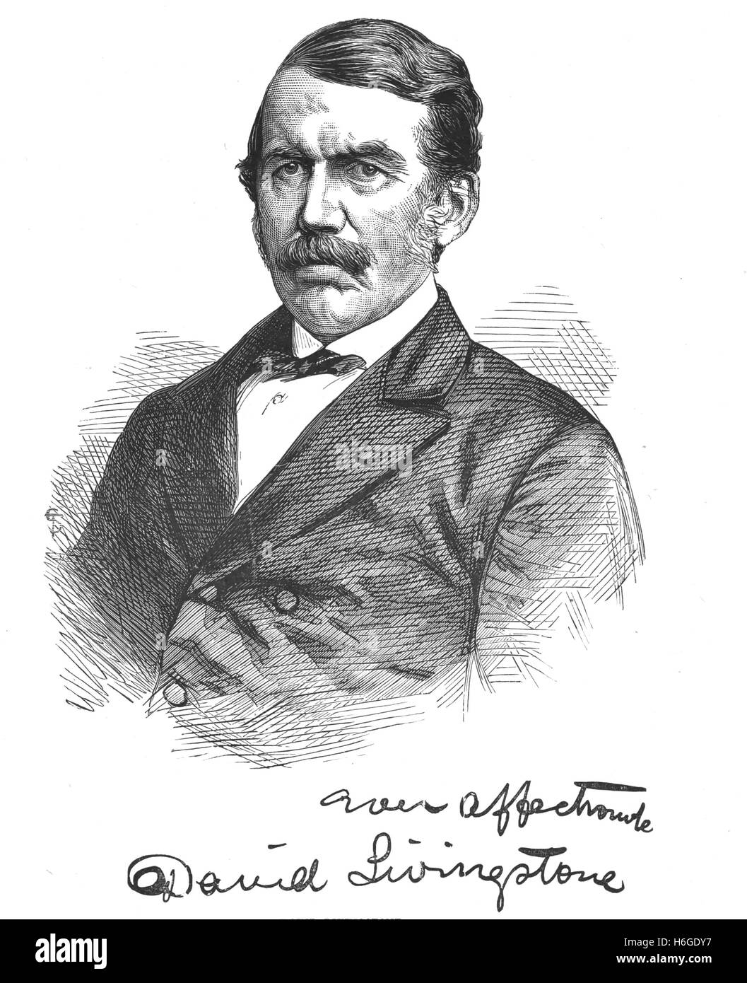 DAVID Livingstone (1813-1873) Médecin missionnaire dans une gravure d'après une photo de 1864 combiné avec une lettre signature Banque D'Images