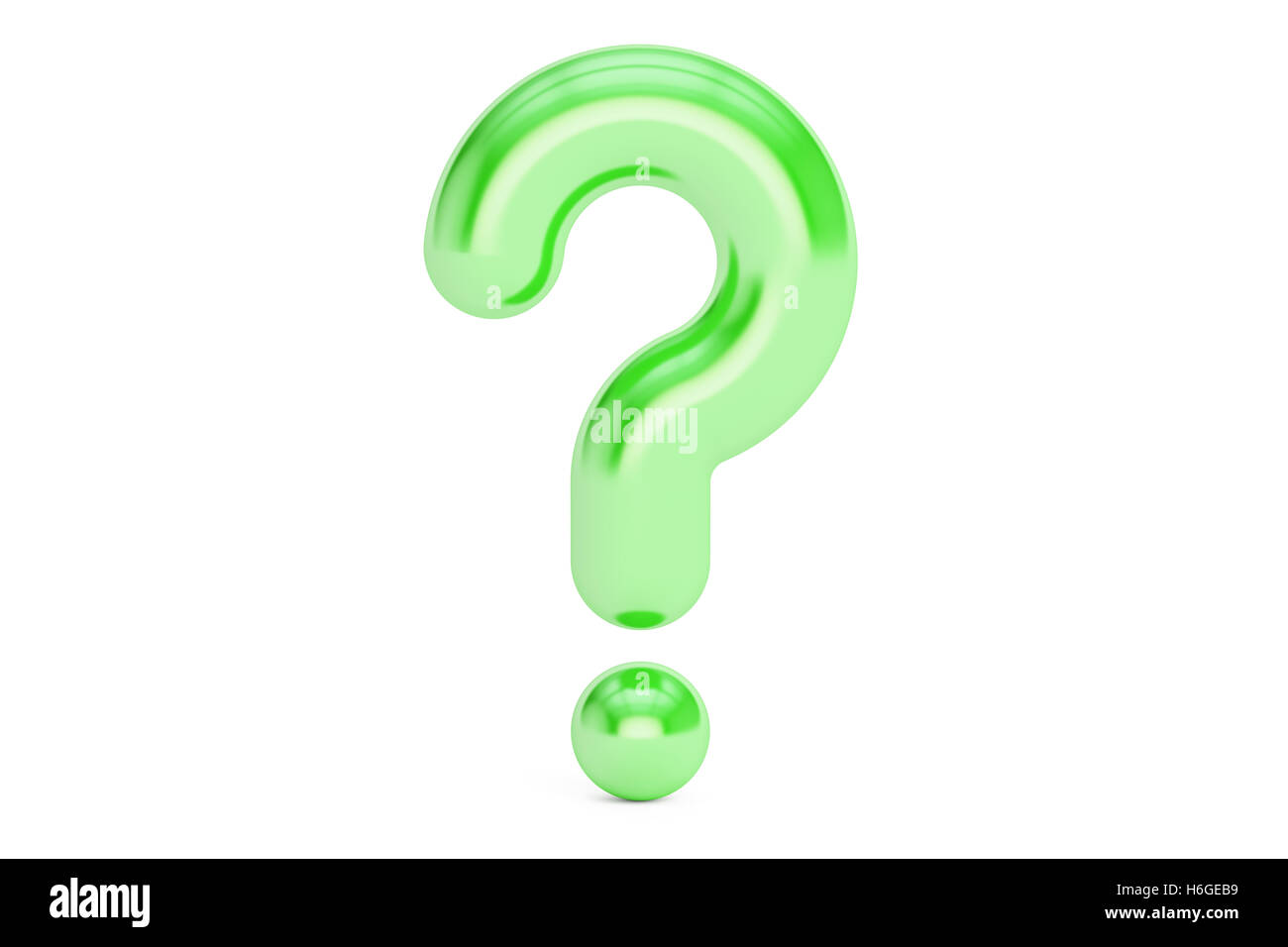 Point d'interrogation vert, rendu 3D isolé sur fond blanc Banque D'Images