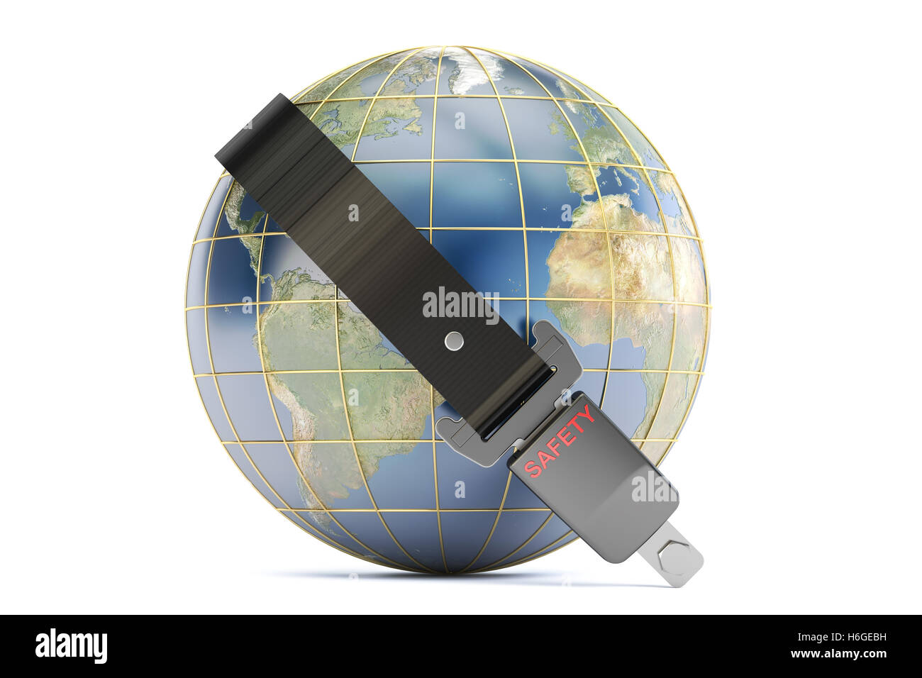 La ceinture de sécurité sur la terre, la sécurité concept. Le rendu 3D isolé sur fond blanc Banque D'Images