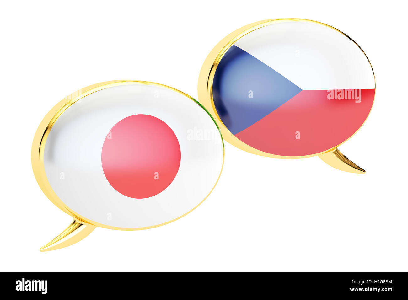 Les bulles, Czech-Japanese concept de traduction. Le rendu 3D Banque D'Images