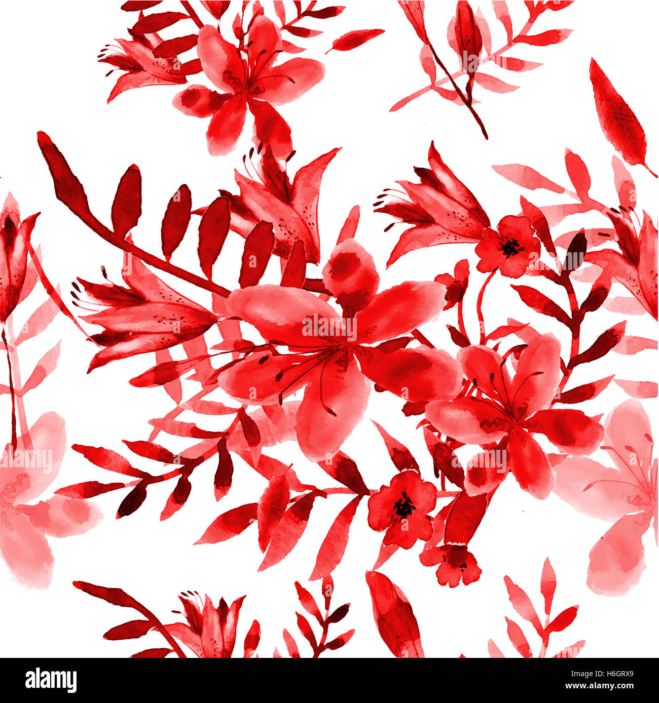 Fleurs aquarelle transparente motif tulipe lily Banque D'Images