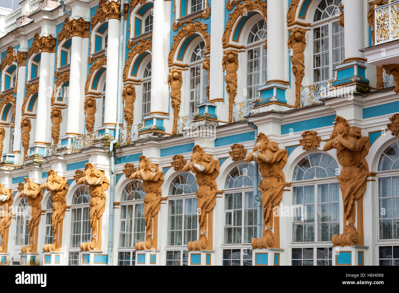 L'avant du palais de Catherine, Tsarskoye Selo, Pouchkine, Saint-Pétersbourg, Russie Banque D'Images