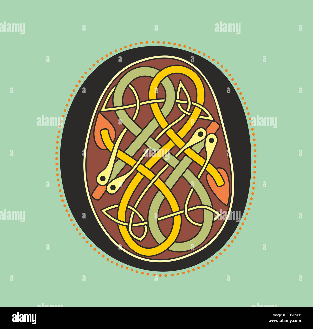 Lettre initiale d'ornement décoratif en O celtiques en forme de nœud serpentine comme une illustration médiévale antique illum Banque D'Images