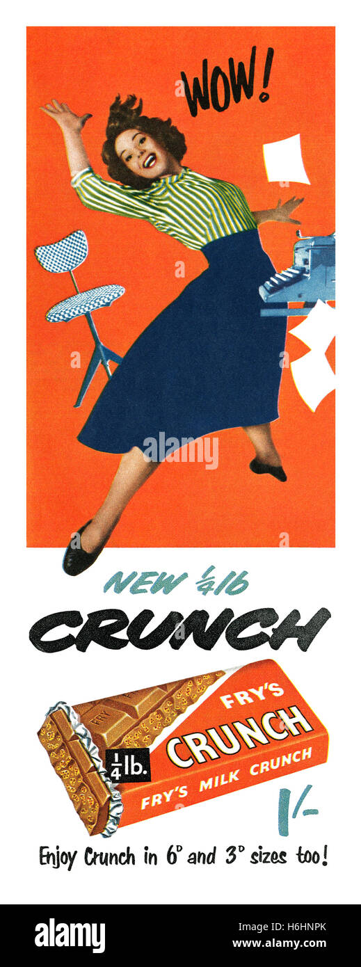 1956 La publicité pour Fry's Crunch barre de chocolat au lait Banque D'Images