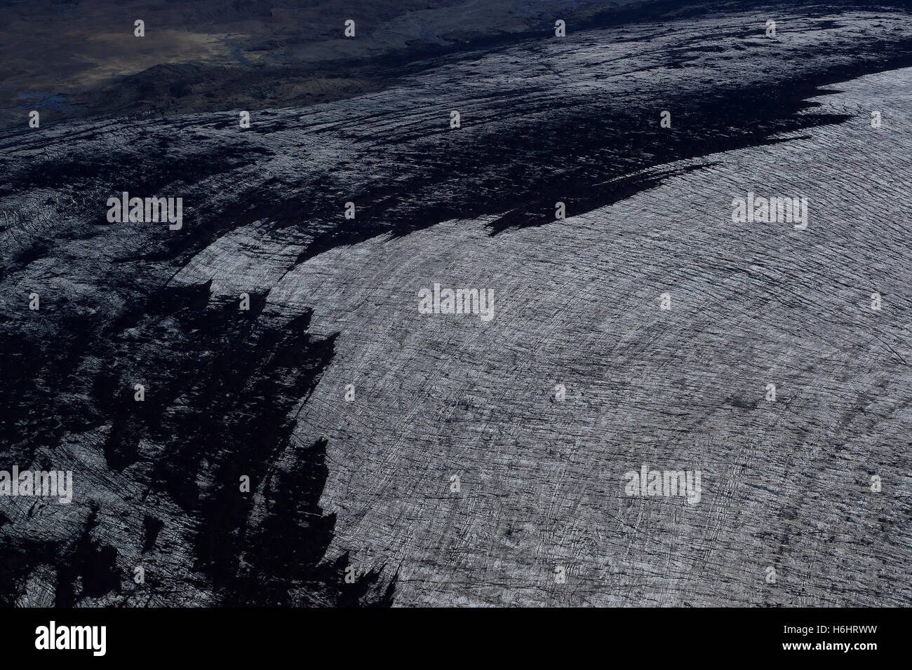 Vue aérienne , Krossarjokull ,Mýrdalsjökull, Glacier Myrdalsjokull , Islande Banque D'Images