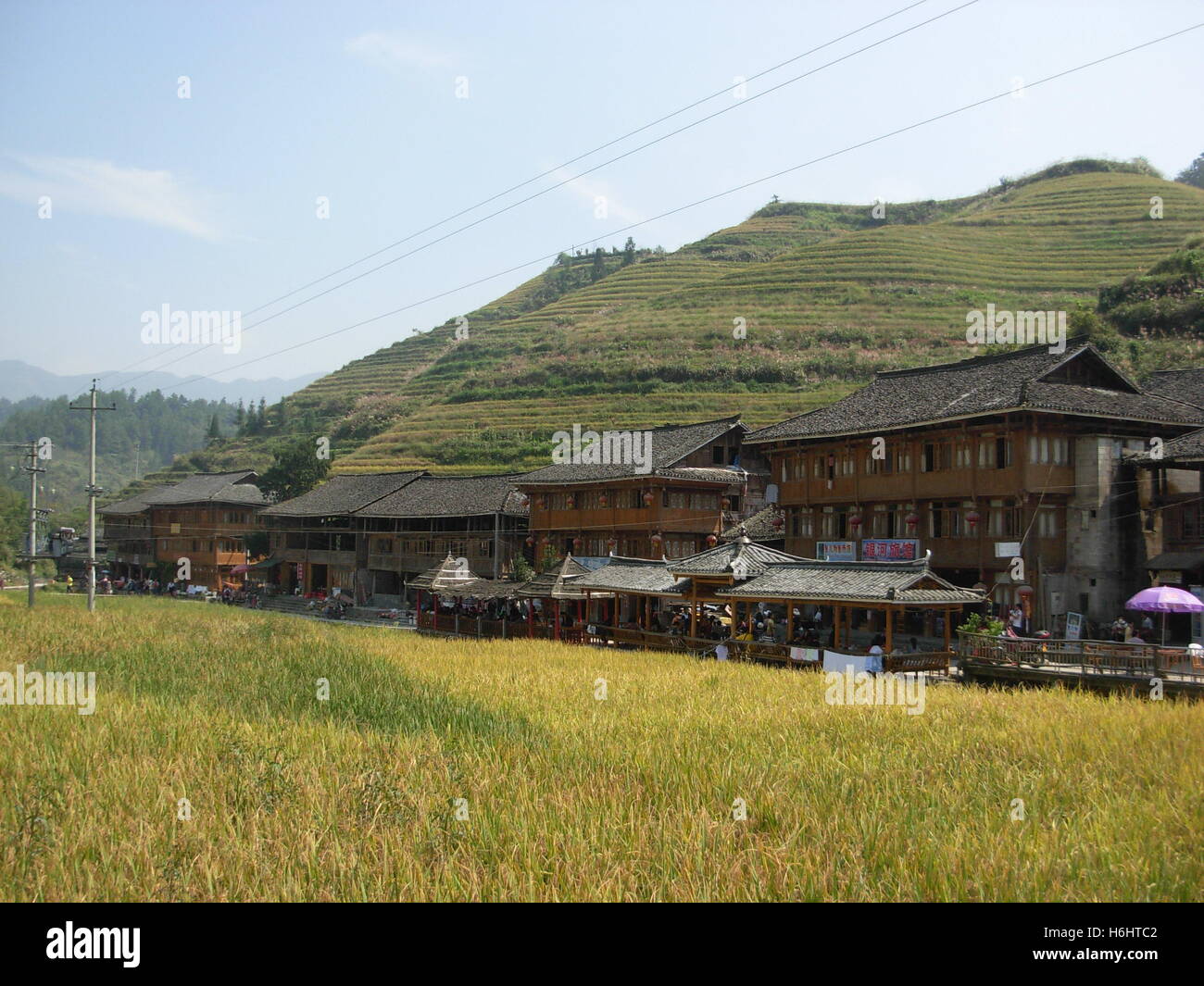 Dazhai village traditionnel et des terrasses de riz dans la région de Guilin, province du Guangxi, Chine Banque D'Images