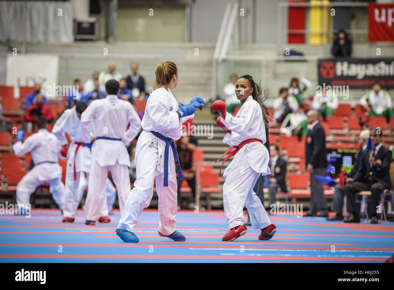Linz, Autriche. 28, octobre 2016. L'équipe féminine Championnat du Monde Kumite Karate WKF, Jan de crédit : Photographie sauvage / Alamy Live News Banque D'Images
