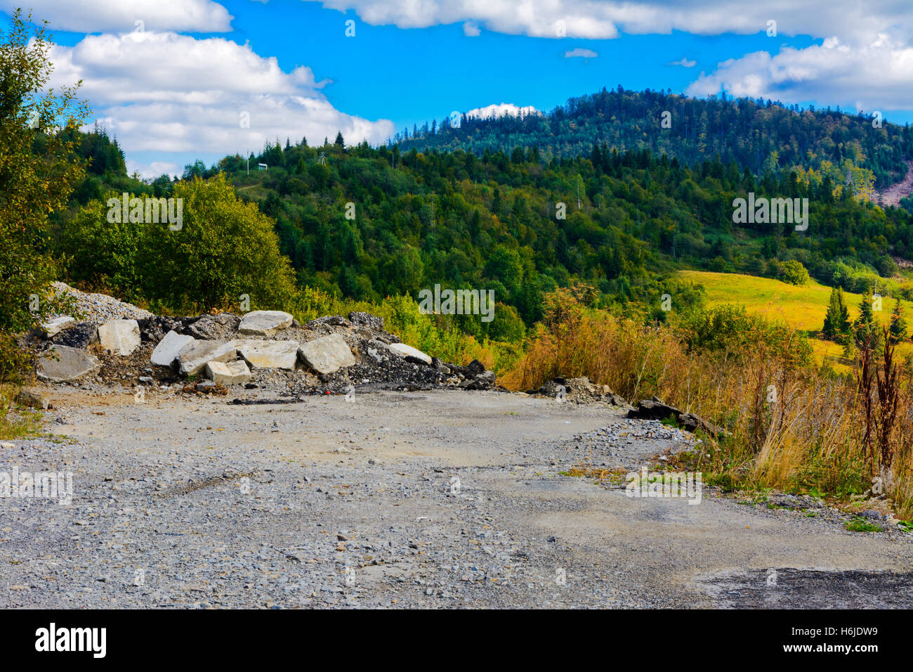 La serpentine les routes de montagne et des vallées de montagne en Ukraine Banque D'Images