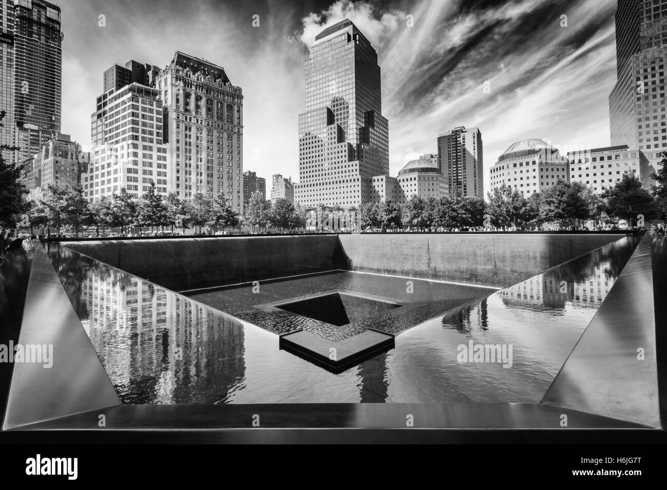 Le Ground Zero memorial à l'emplacement des tours jumelles du World Trade Center à New York. Banque D'Images