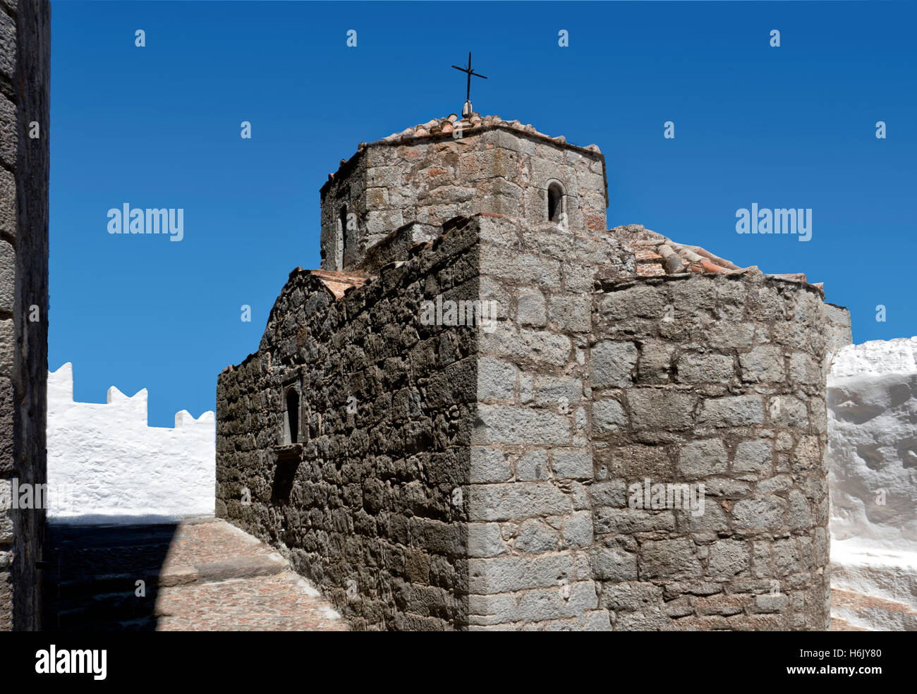 Chora village l'île de Patmos Grèce Dodécanèse Banque D'Images