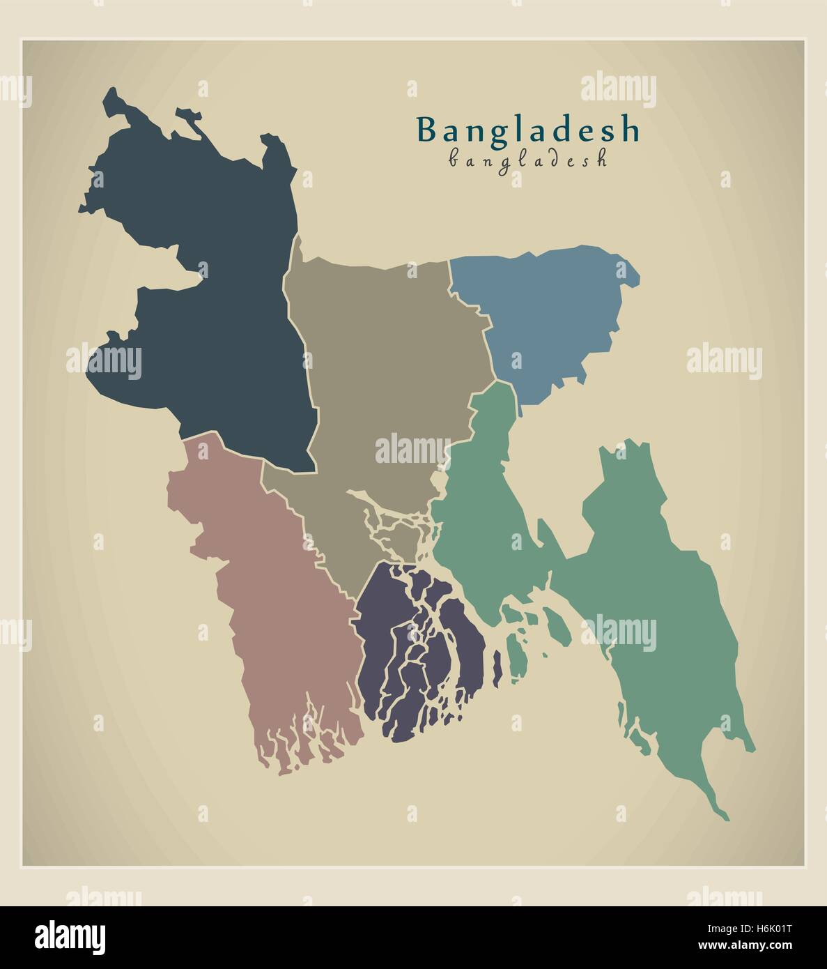 Carte moderne - avec les divisions du Bangladesh BD couleur Illustration de Vecteur