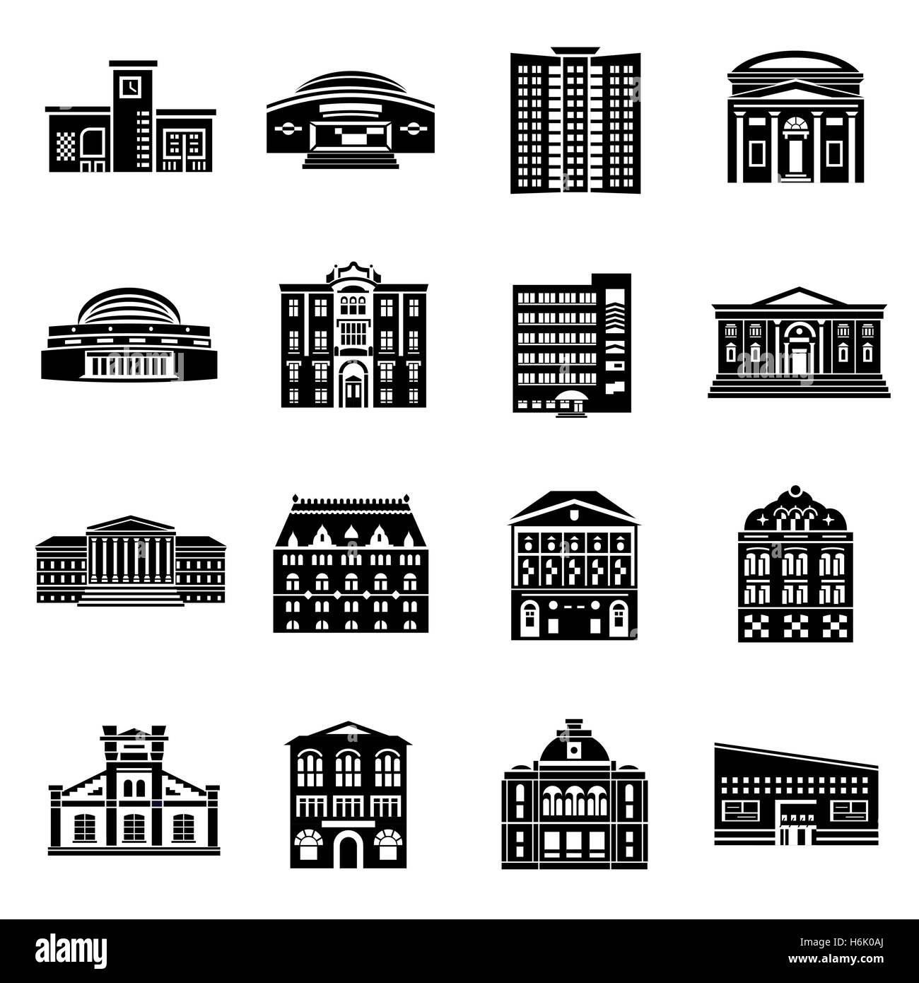 Les bâtiments publics, le style simple icons set Illustration de Vecteur