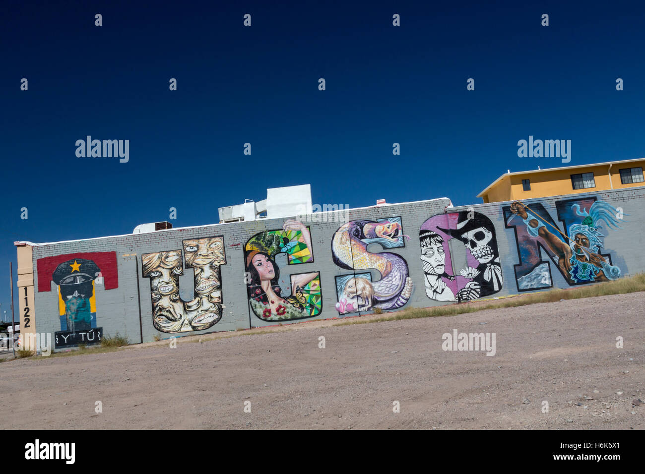 Tucson, Arizona - Une peinture précise le nom de la ville. Banque D'Images