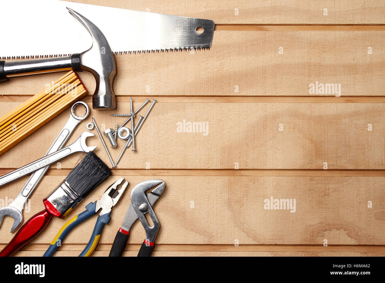 Outils de travail sur bois assortis Banque D'Images