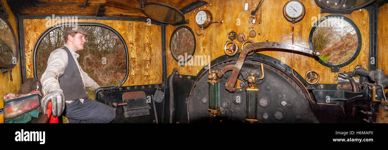 Le plancher, le moteur no 3, une locomotive à vapeur Twizell Tanfield, la plus ancienne gare dans le monde. Panorama. Tanfield, Co Durham, Royaume-Uni, le 13 mars 2016 Banque D'Images