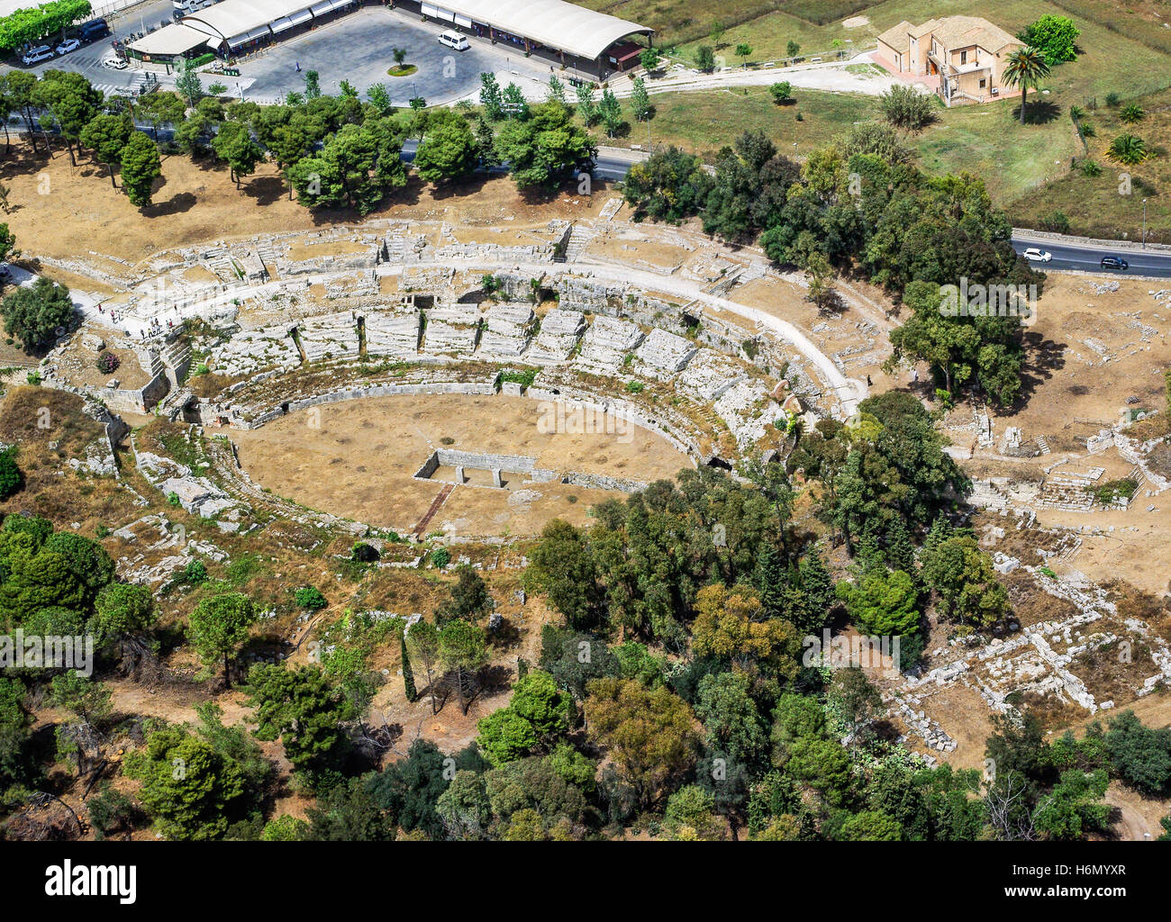 L'amphithéâtre romain de Syracuse en Sicile Banque D'Images