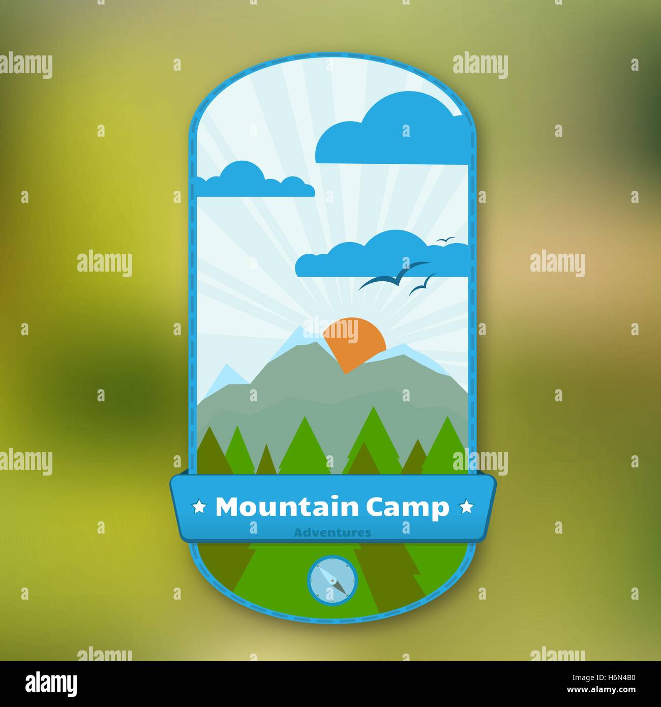 Badge Vertical avec la broche, la montagne et les arbres défiler. Illustration de Vecteur