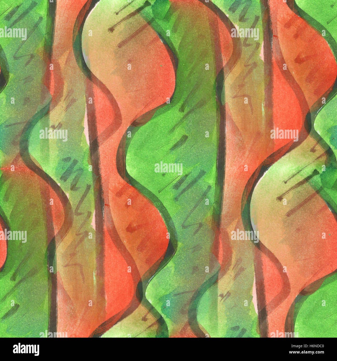 Aquarelle rouge vert courbes bandes textiles seamless texture fond d'art pour votre entreprise Banque D'Images