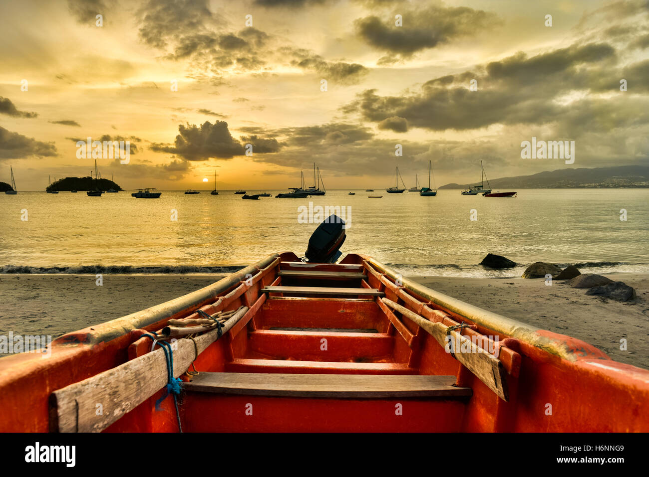 En Martinique en bateau au coucher du soleil Banque D'Images