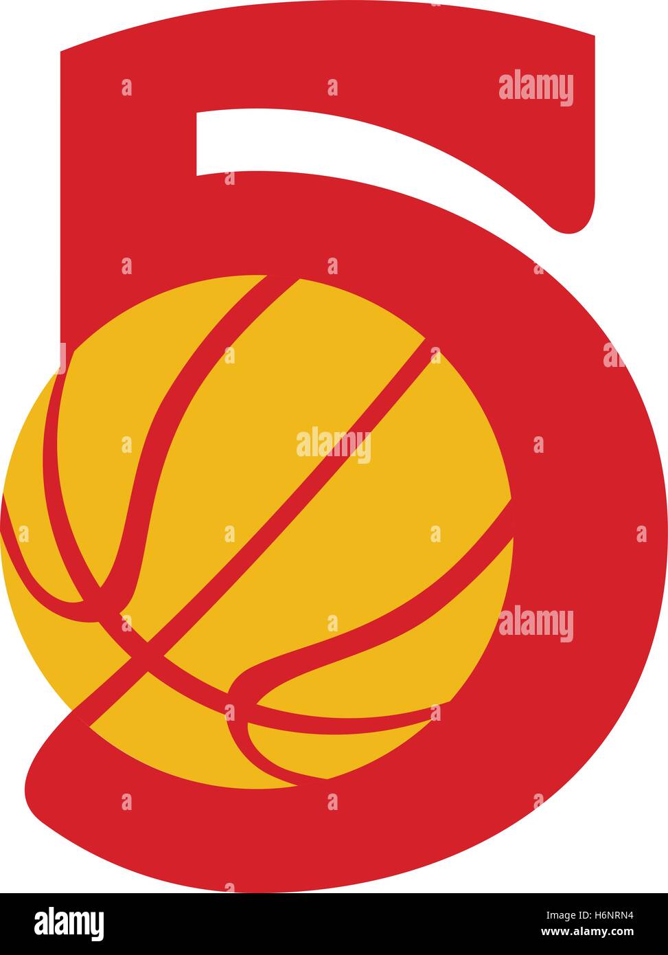 Illustration d'une balle de basket-ball à l'intérieur numéro 5 situé sur fond blanc isolé fait en style rétro. Illustration de Vecteur