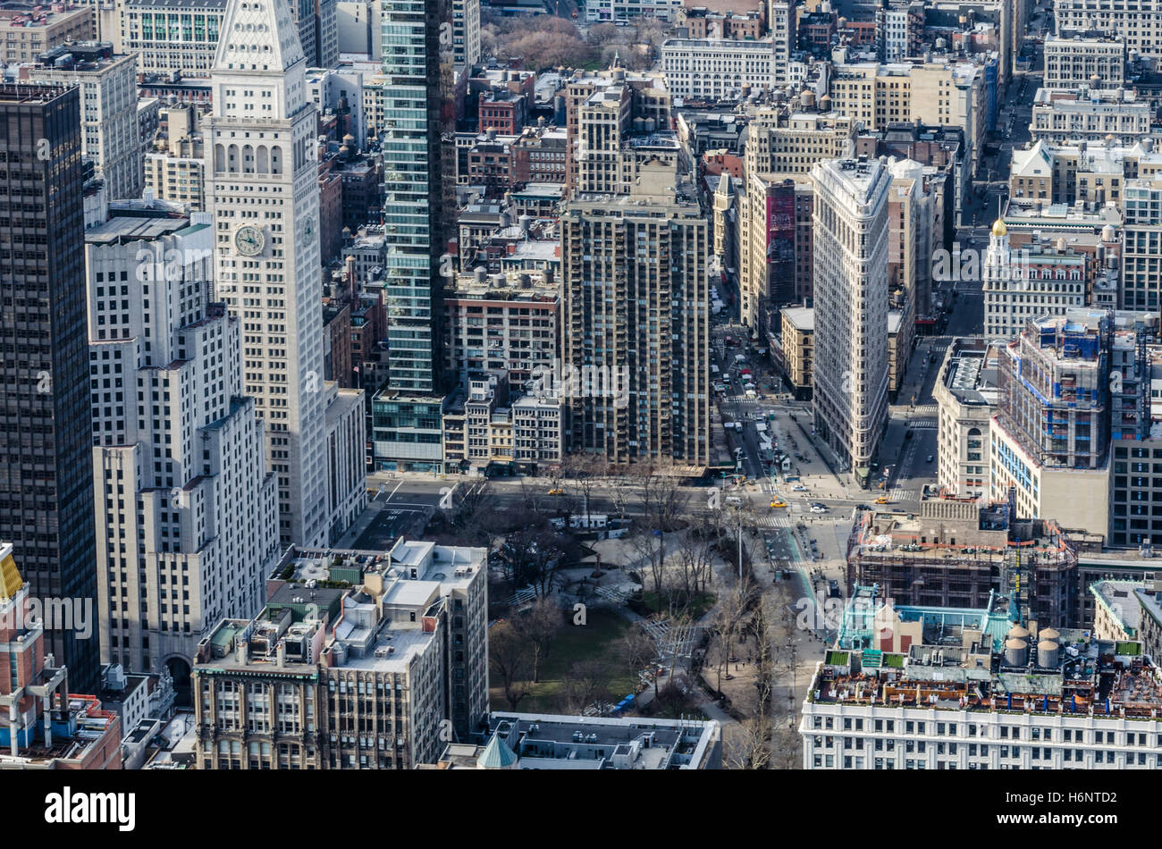 Vue de Madison Square Park et le Flatiron Building Banque D'Images
