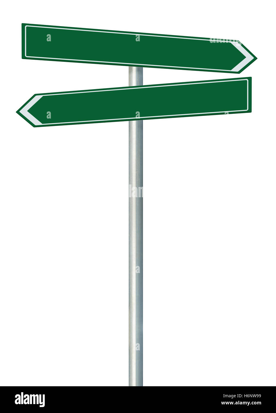 La route droite et gauche du pointeur direction ce signe ainsi, la signalisation routière isolé vert, blanc flèche trafic frame roadsign Banque D'Images