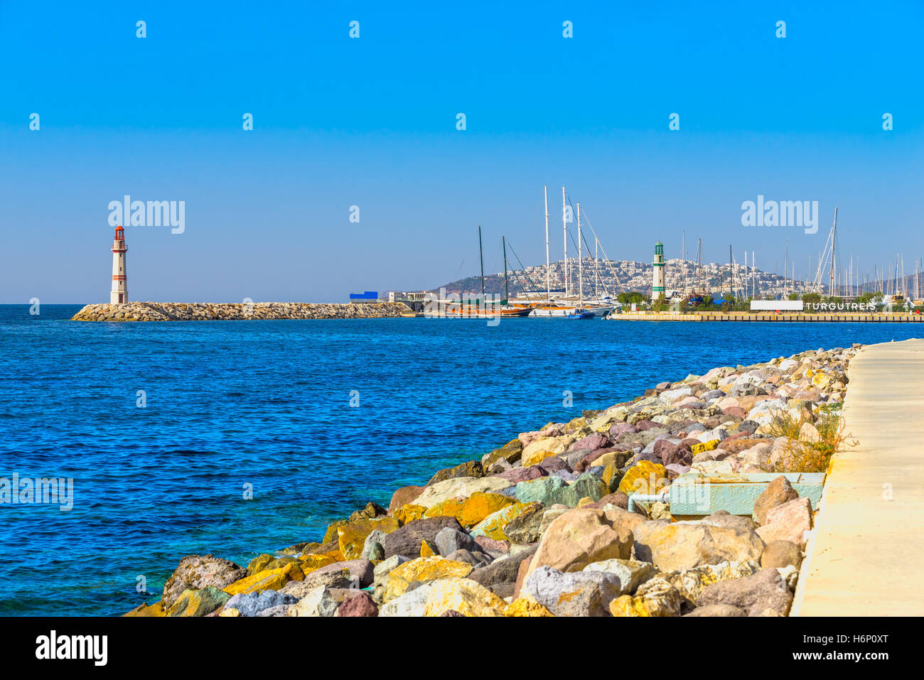 Phare au coucher du soleil, Turgutreis Bodrum, Turquie Banque D'Images