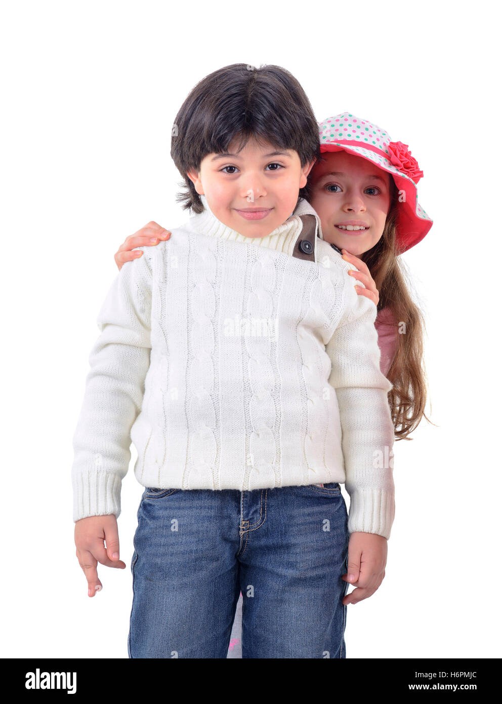 Beau Garçon et fille isolée sur fond blanc Banque D'Images