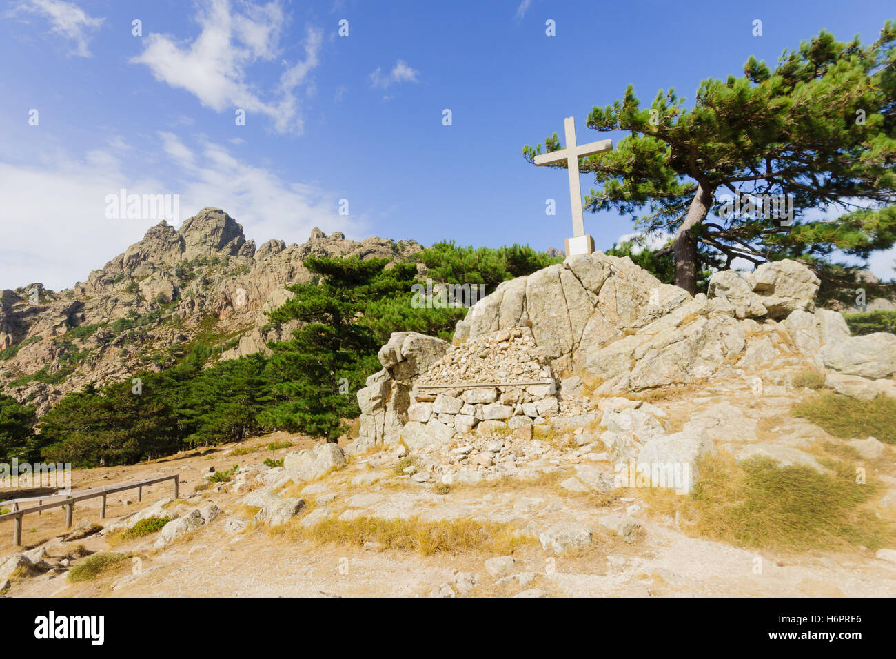 Vue sur le Col de Bavella le col de montagne. Corse-du-Sud, Corse, France Banque D'Images
