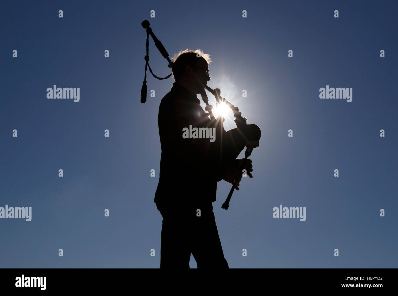 Silhouette piper sac Banque D'Images