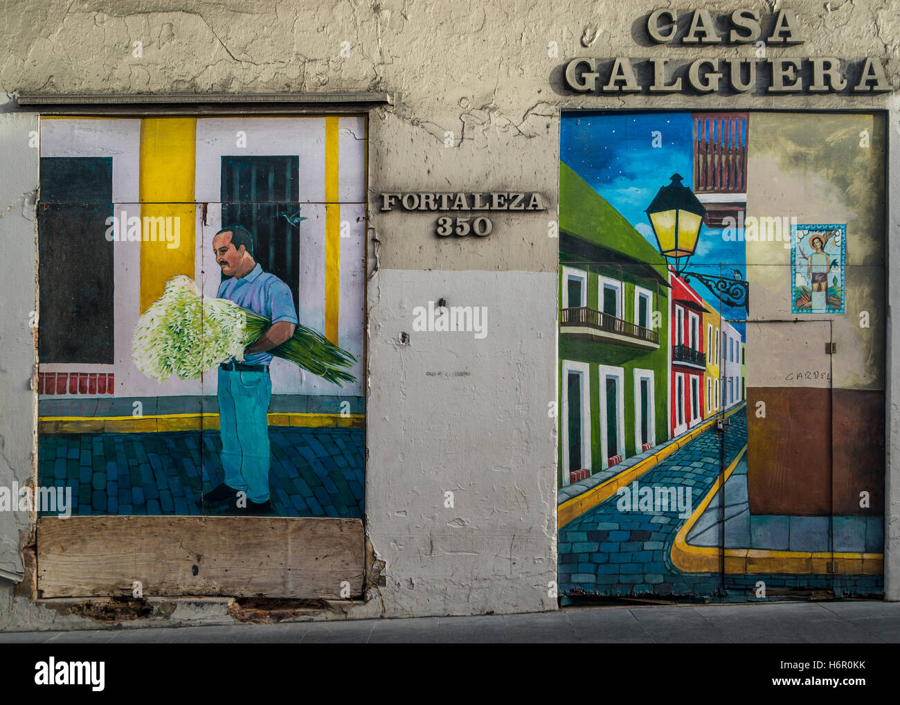 Casa Galguera murale sur la Calle Fortaleza dans le Vieux San Juan (Puerto Rico) Banque D'Images