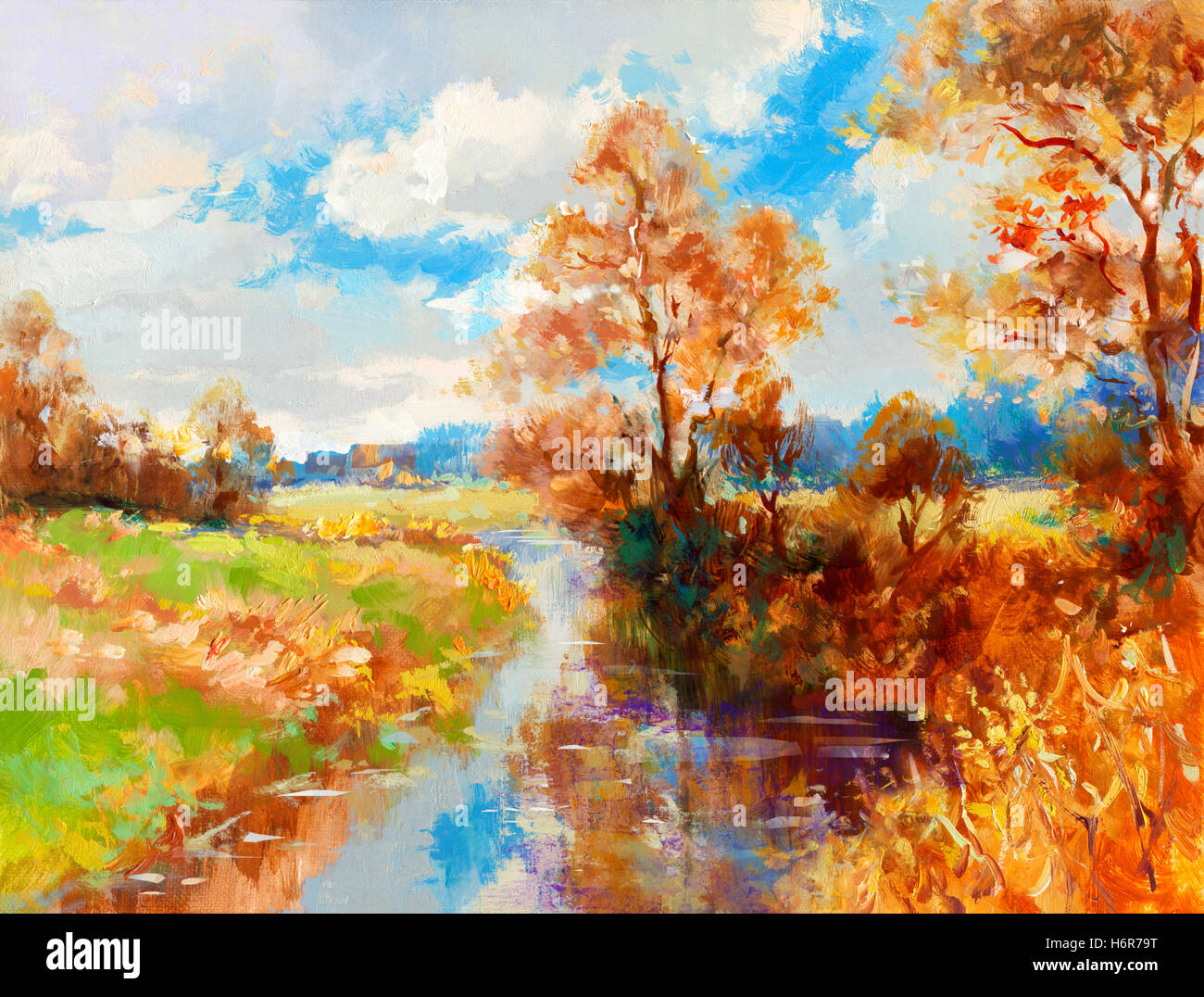 Paysage d'automne peint Banque D'Images