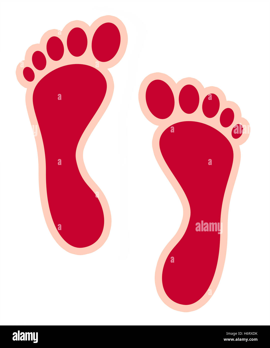 Footprints rouge sur blanc Banque D'Images